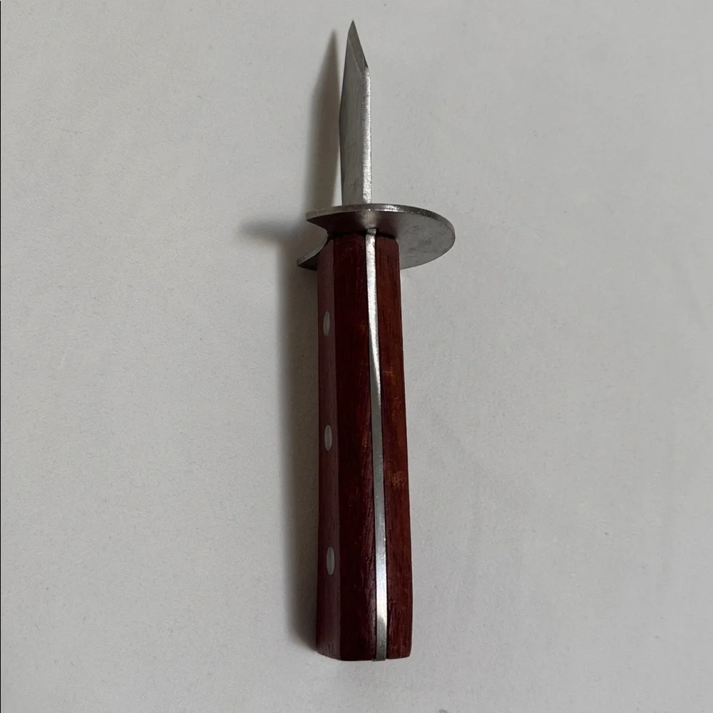 OYSTER DAGGER SHUCKER Mussels Clam KNIFE Full Tang Stainless Steel Brown Wood 7”